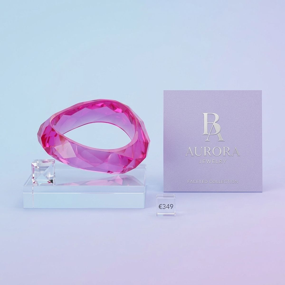 Bangle Transparent Pink Prism Wave Facet Bracelet