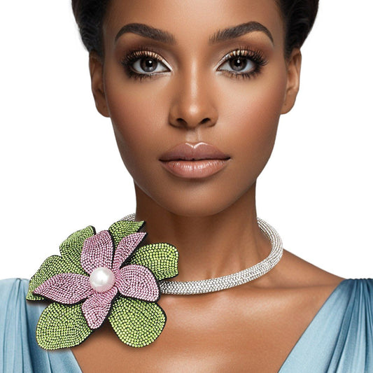 AKA Handcrafted Brilliance Flower Choker Necklace