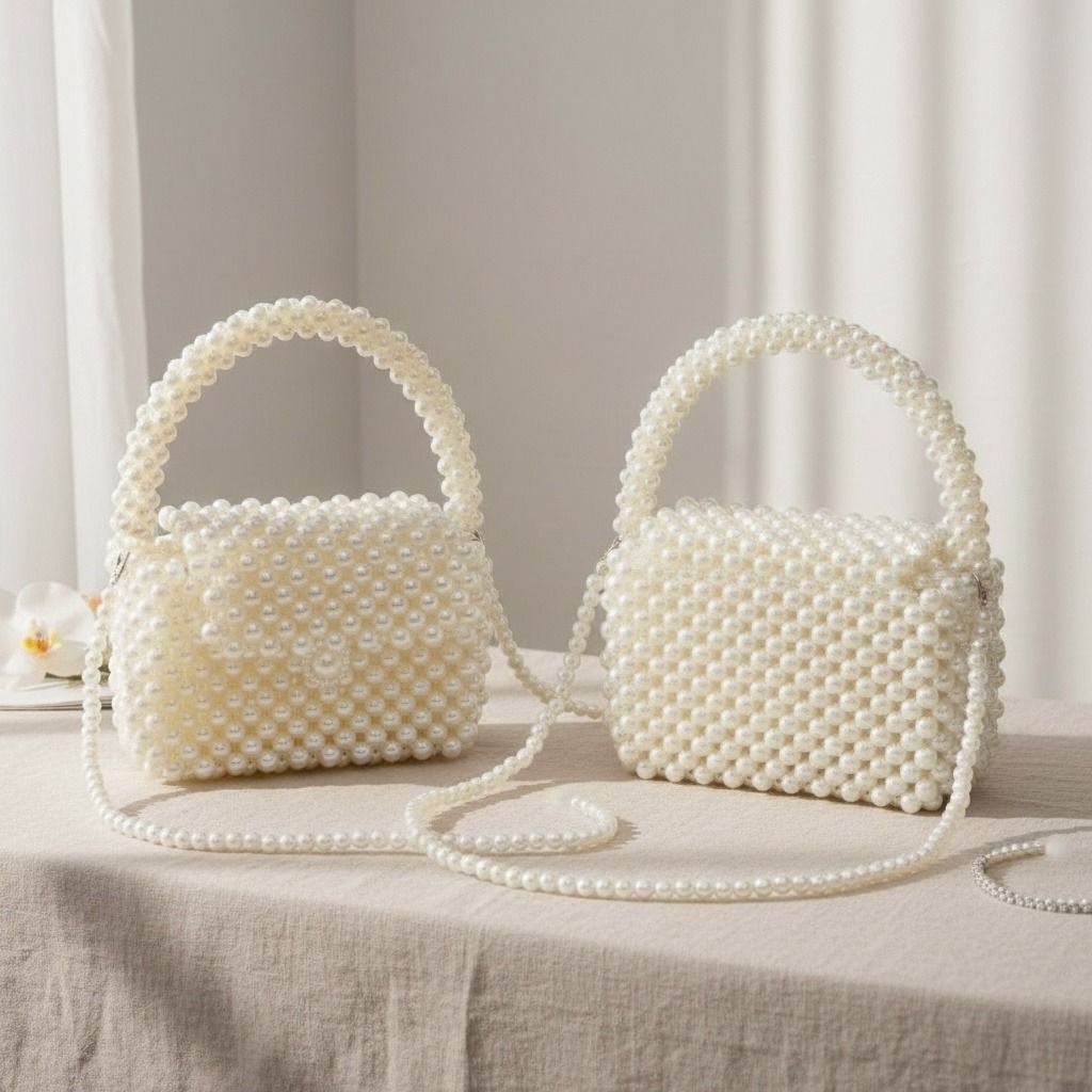 Top Handle Retro Luxe Cream Pearl Flap Handbag
