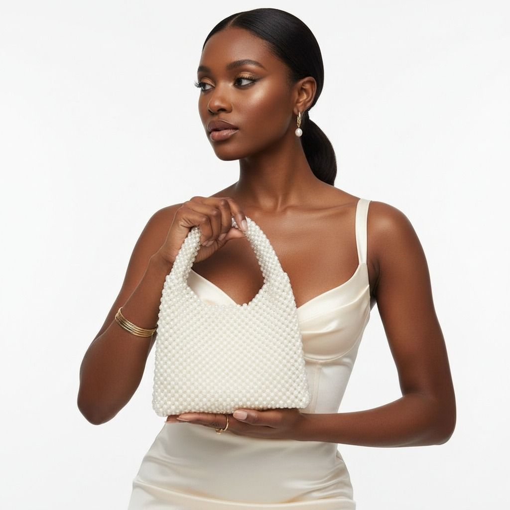 Top Handle Luxe Lady White Pearl Hollywood Handbag