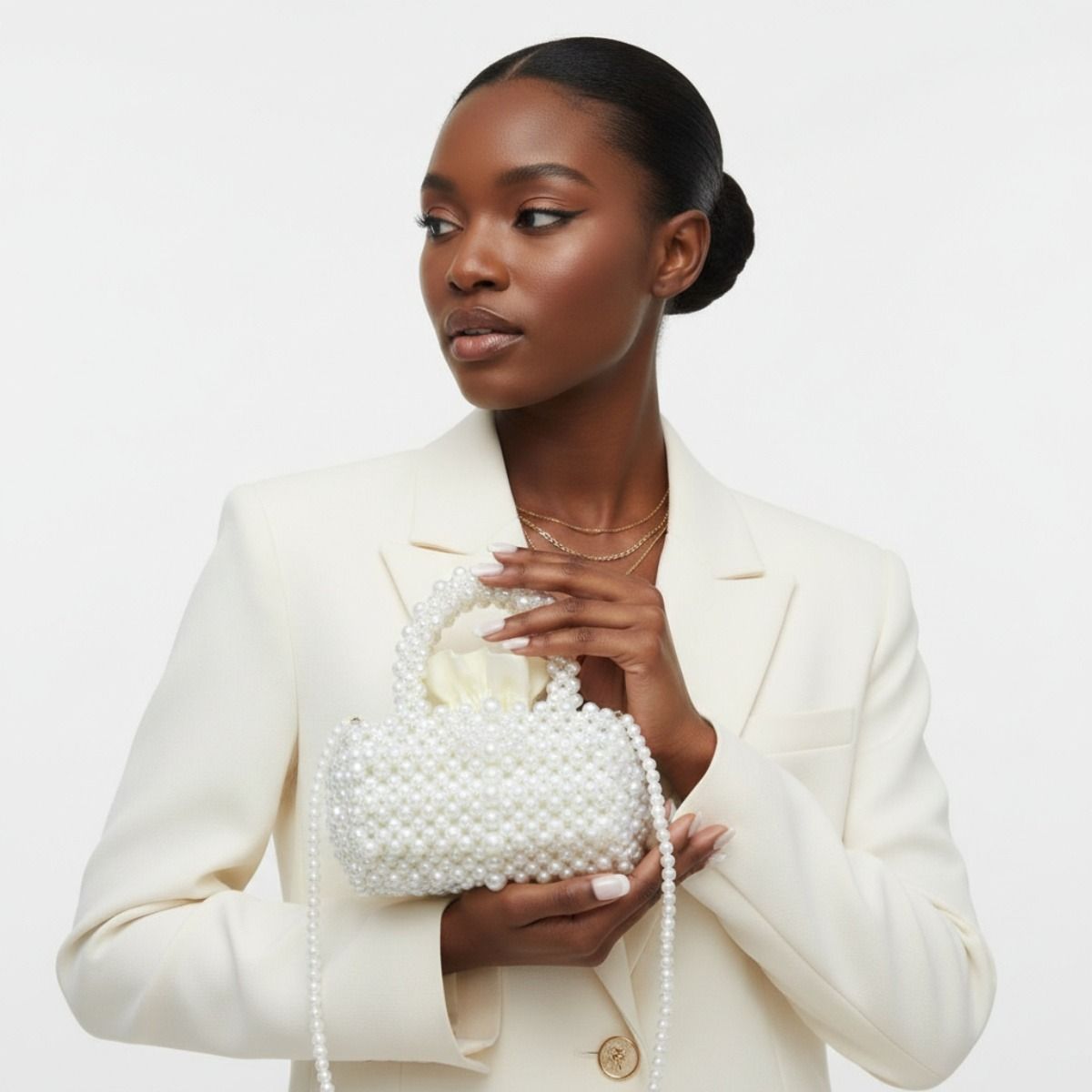 Barrel Bag Luminous Cream Pearl Woven Handbag