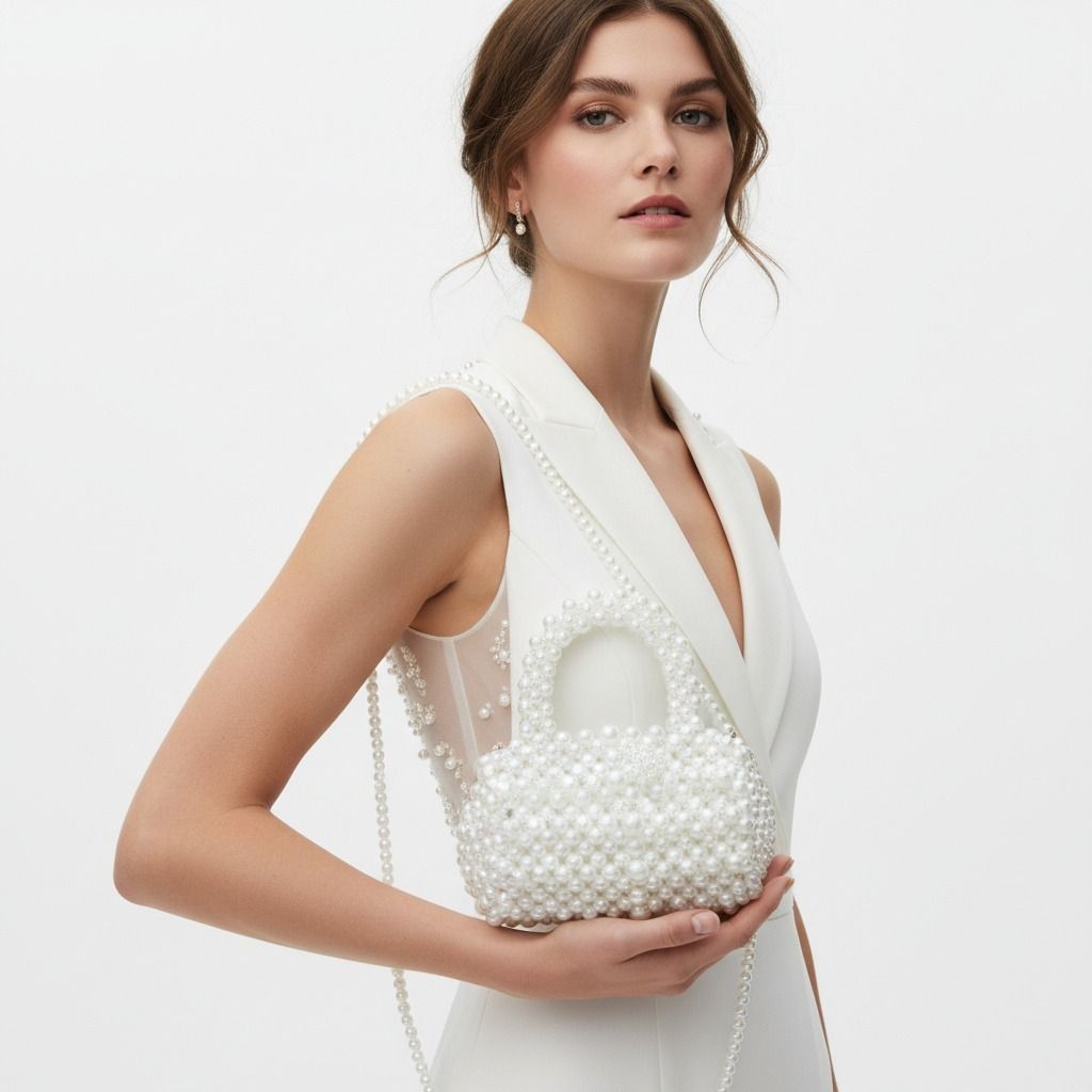 Barrel Bag Luminous Cream Pearl Woven Handbag
