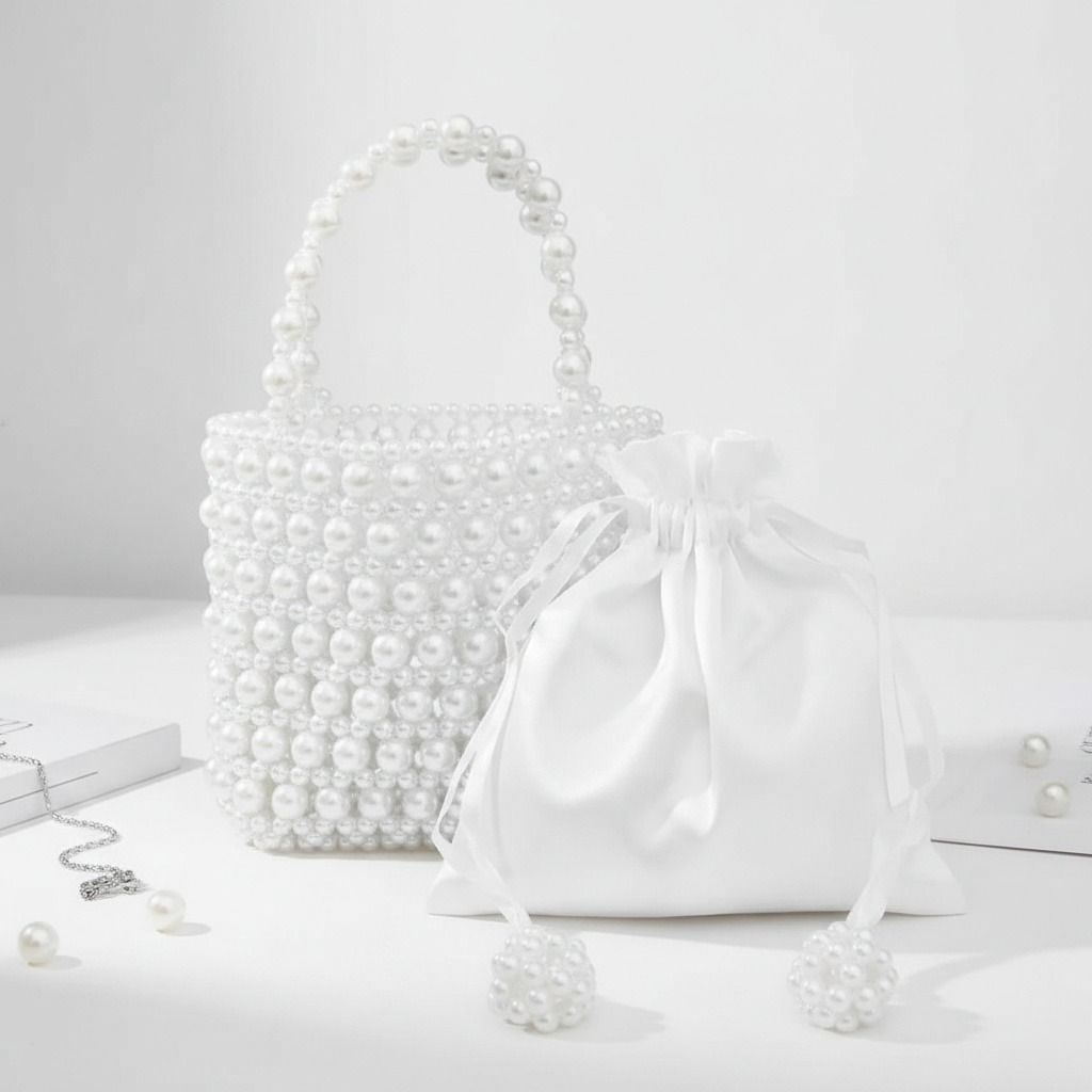 Top Handle Vintage Woven White Pearl Crossbody Bag