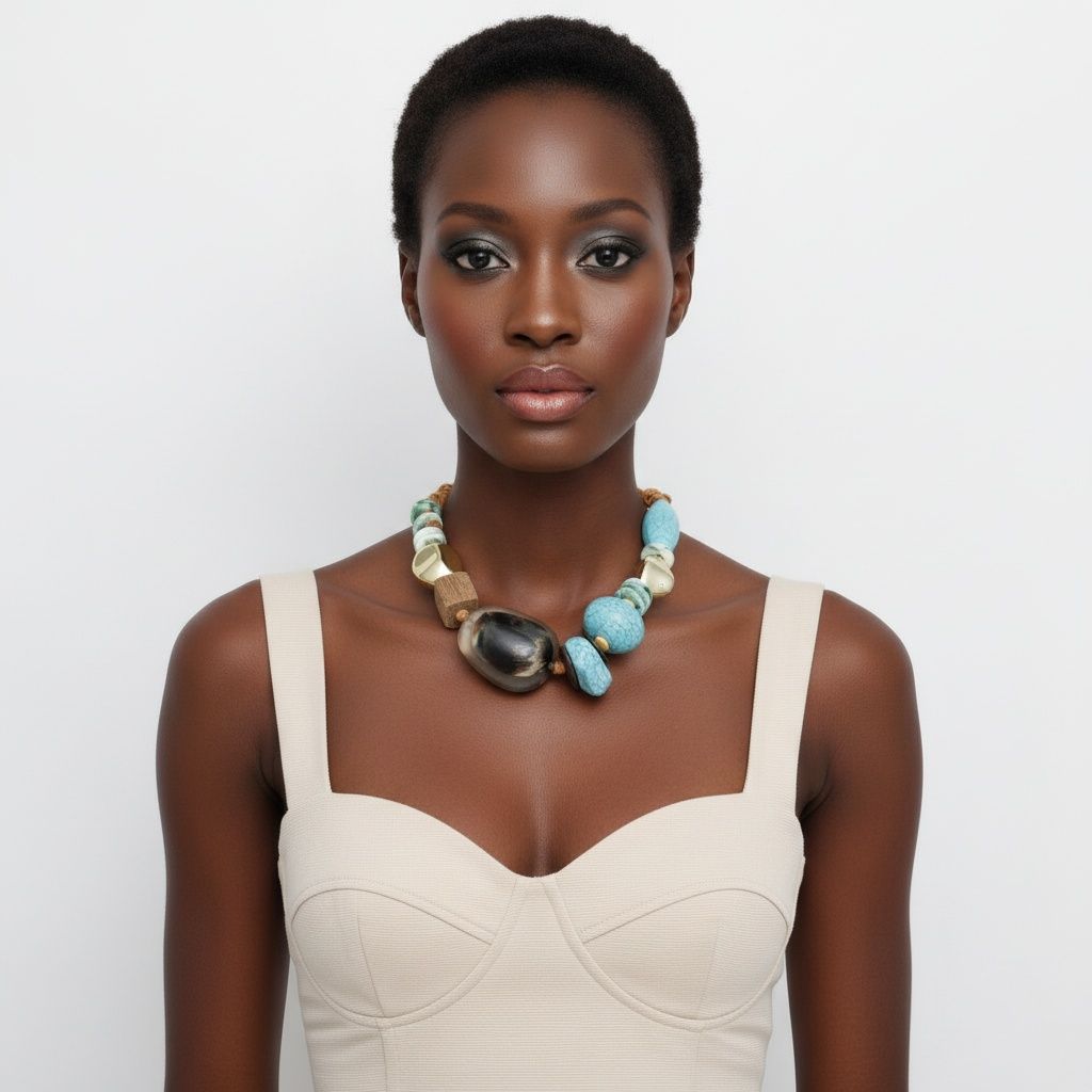 Tribal Natural Elements Turquoise Chunky Necklace