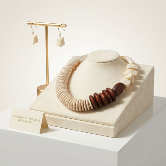 Tribal Asymmetrical Ivory and Wood Bead Necklace