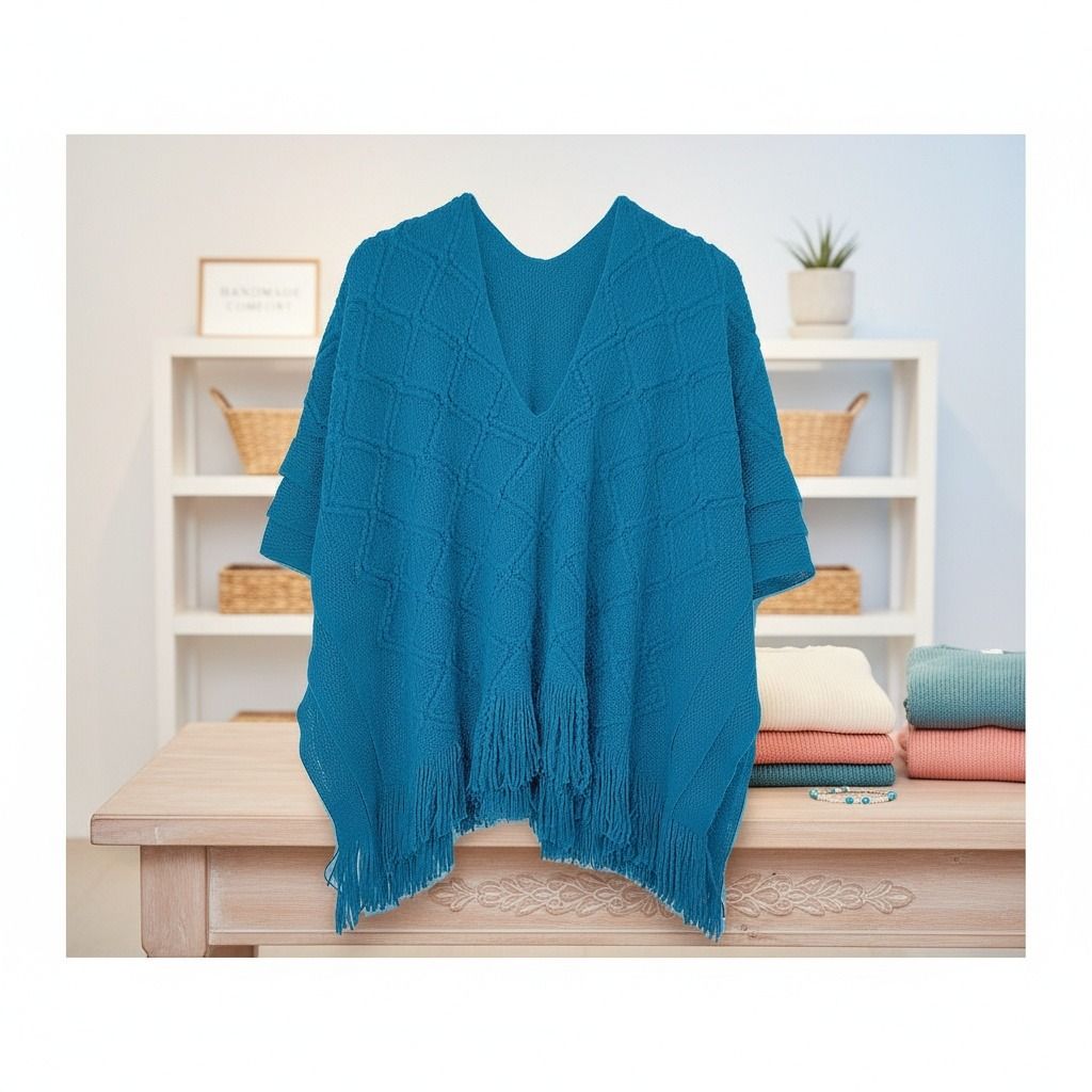 Teal Crochet Poncho