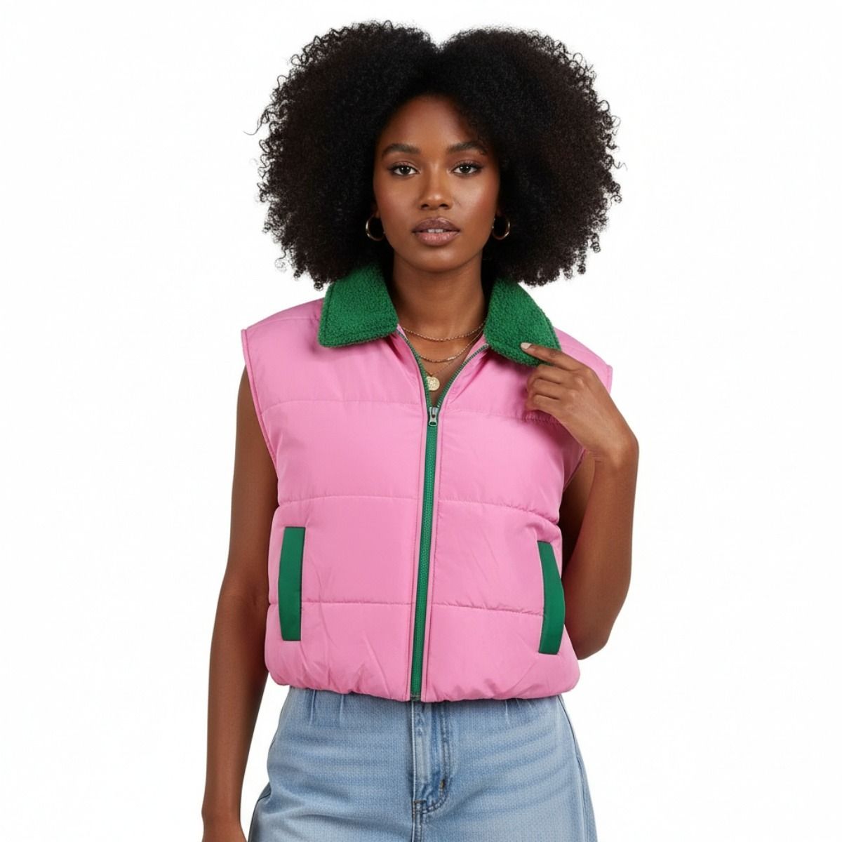 AKA Sorority Shearling Collar Puffer Vest Women