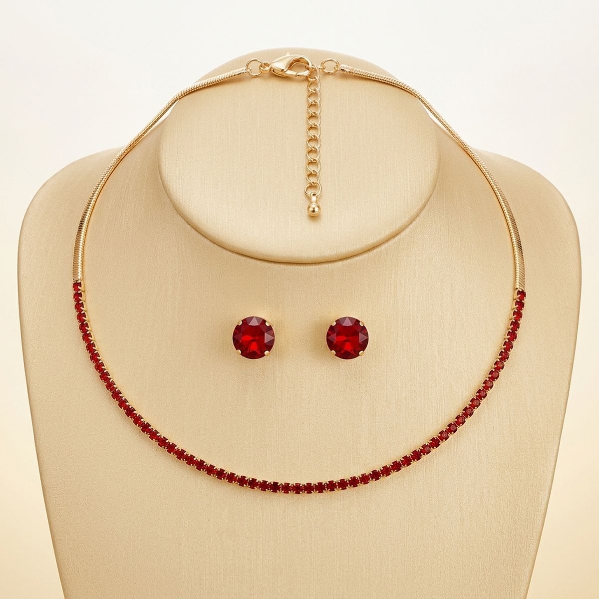 Red Stoned Simple Necklace Set