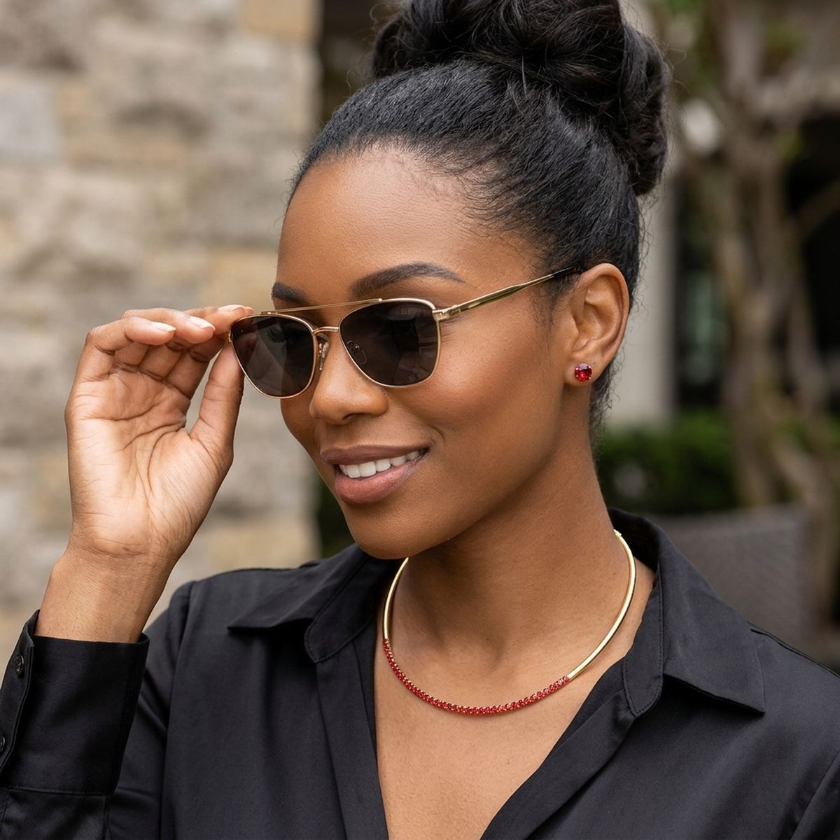 Red Stoned Simple Necklace Set