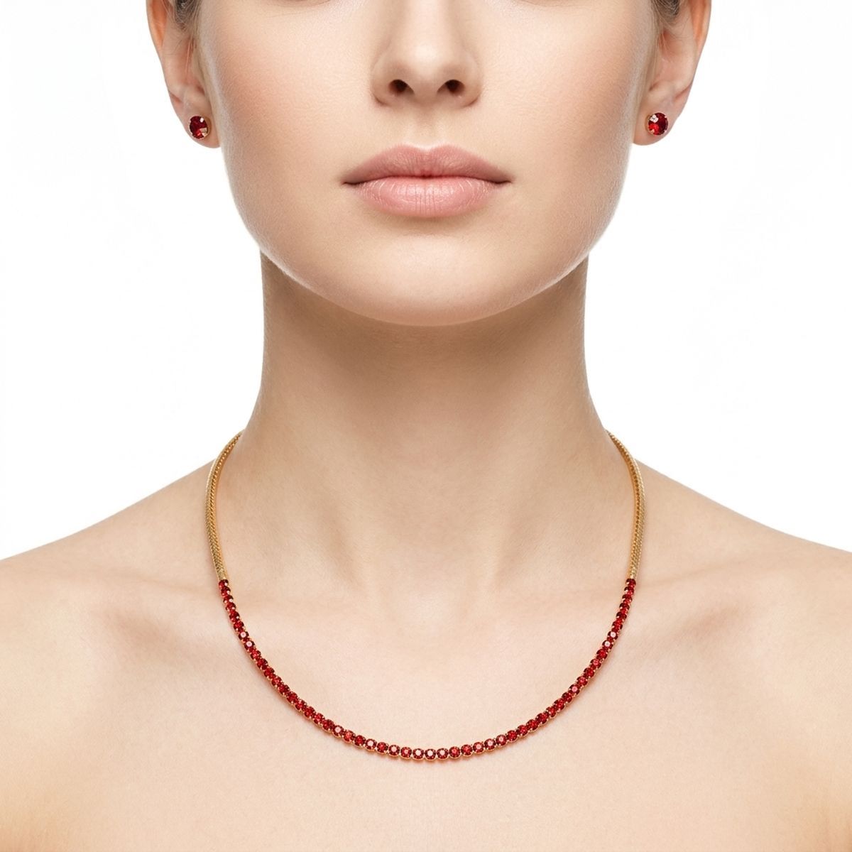 Red Stoned Simple Necklace Set