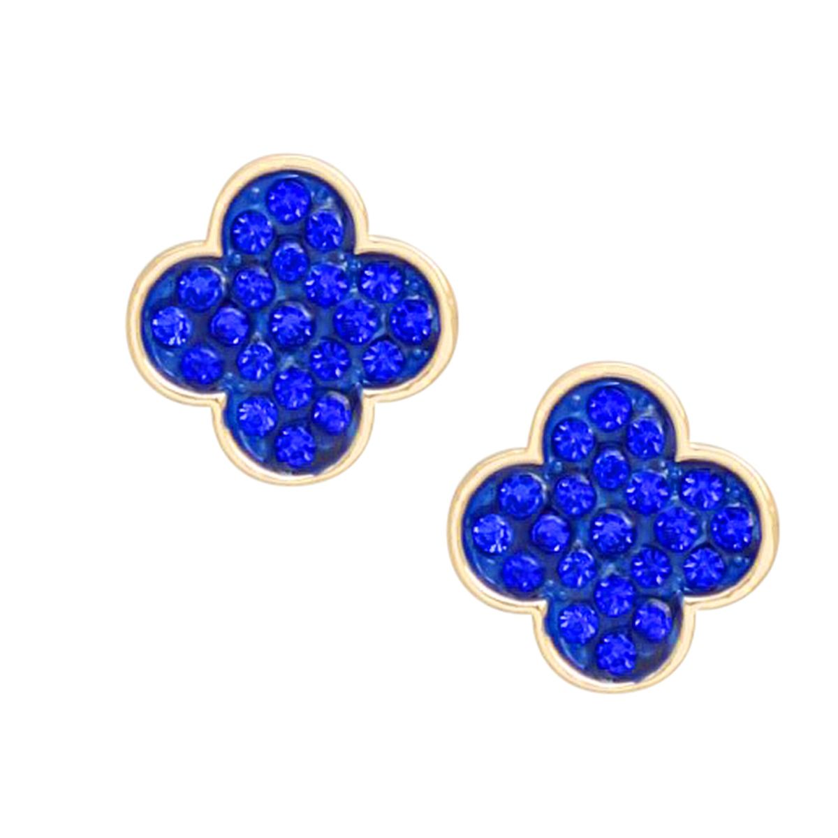 Studs Blue Rhinestone Quatrefoil Clover Earrings