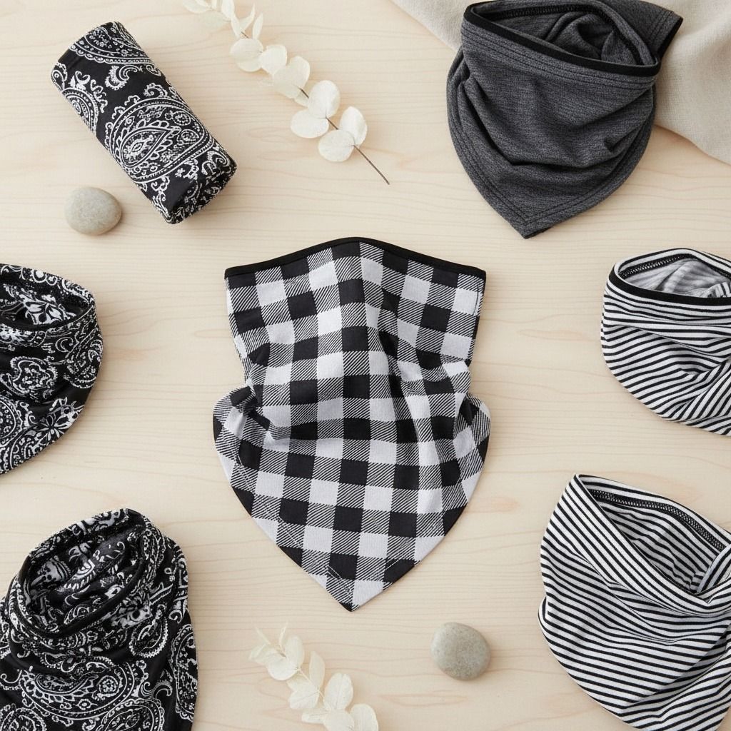 Black and White Buffalo Plaid Scarf Mask