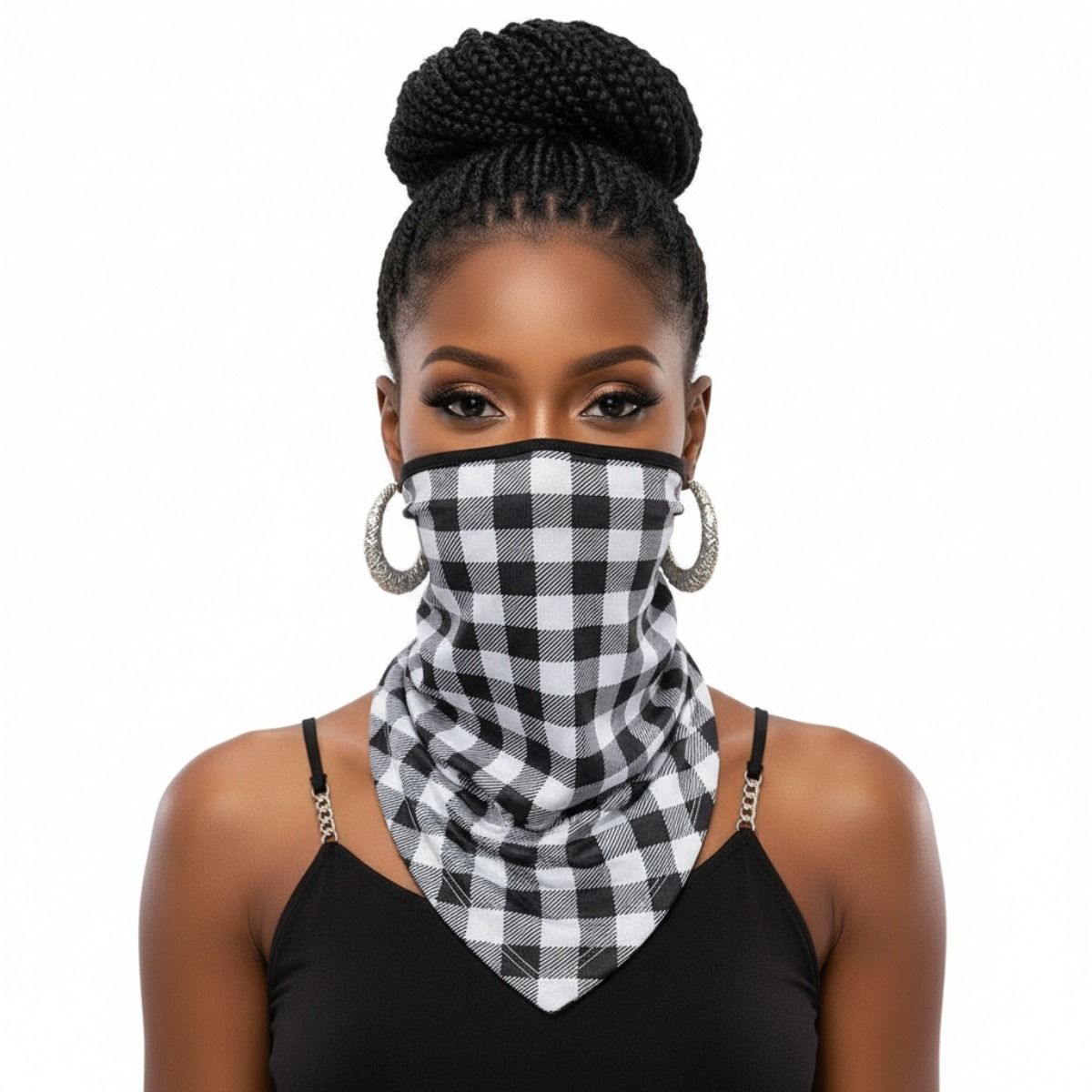 Black and White Buffalo Plaid Scarf Mask