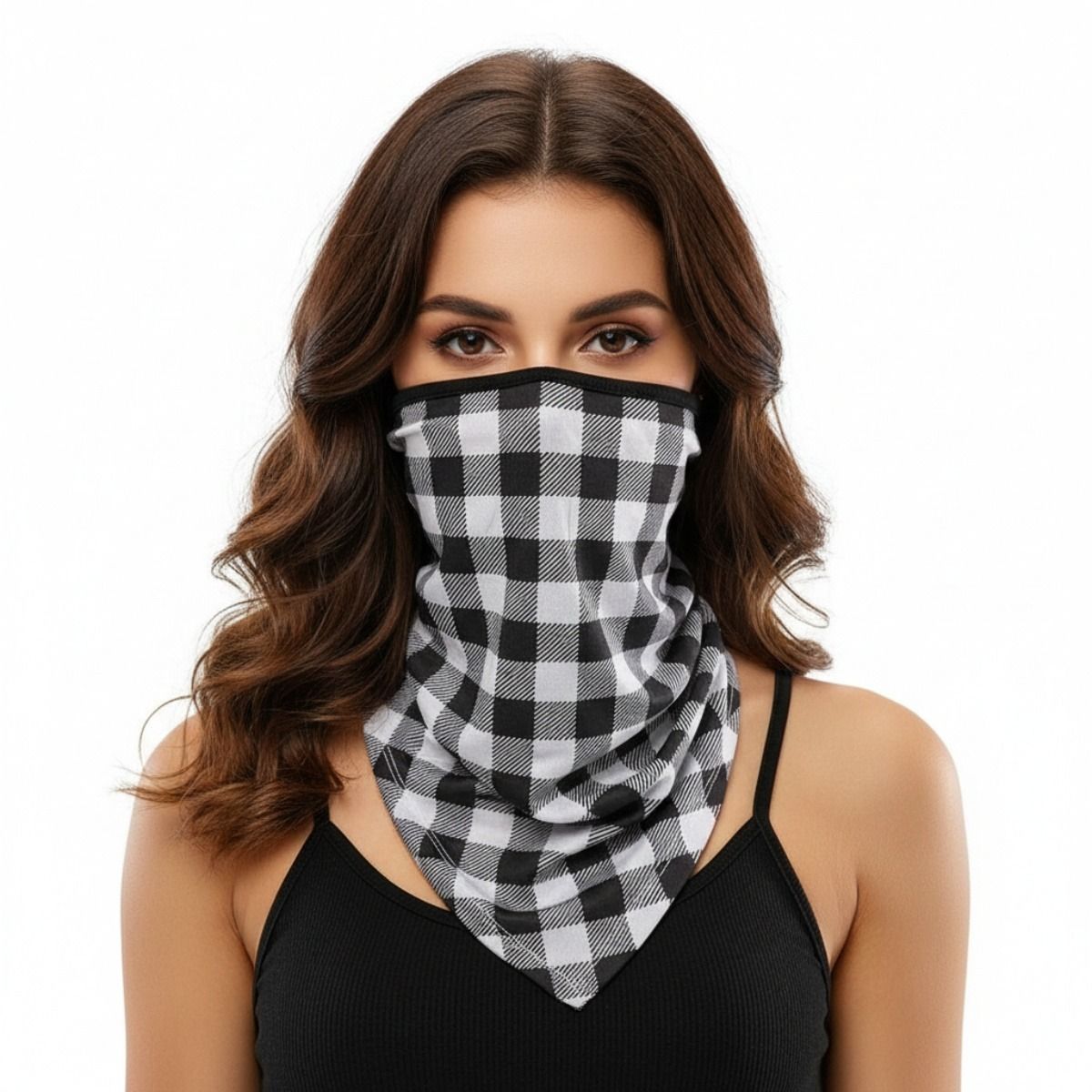 Black and White Buffalo Plaid Scarf Mask