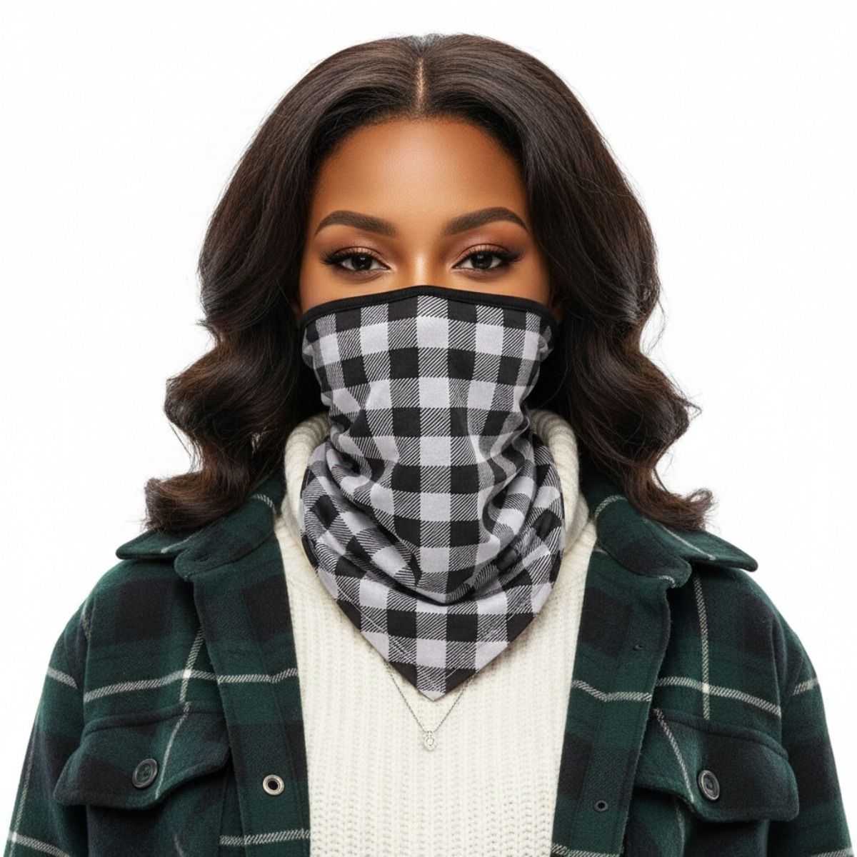 Black and White Buffalo Plaid Scarf Mask