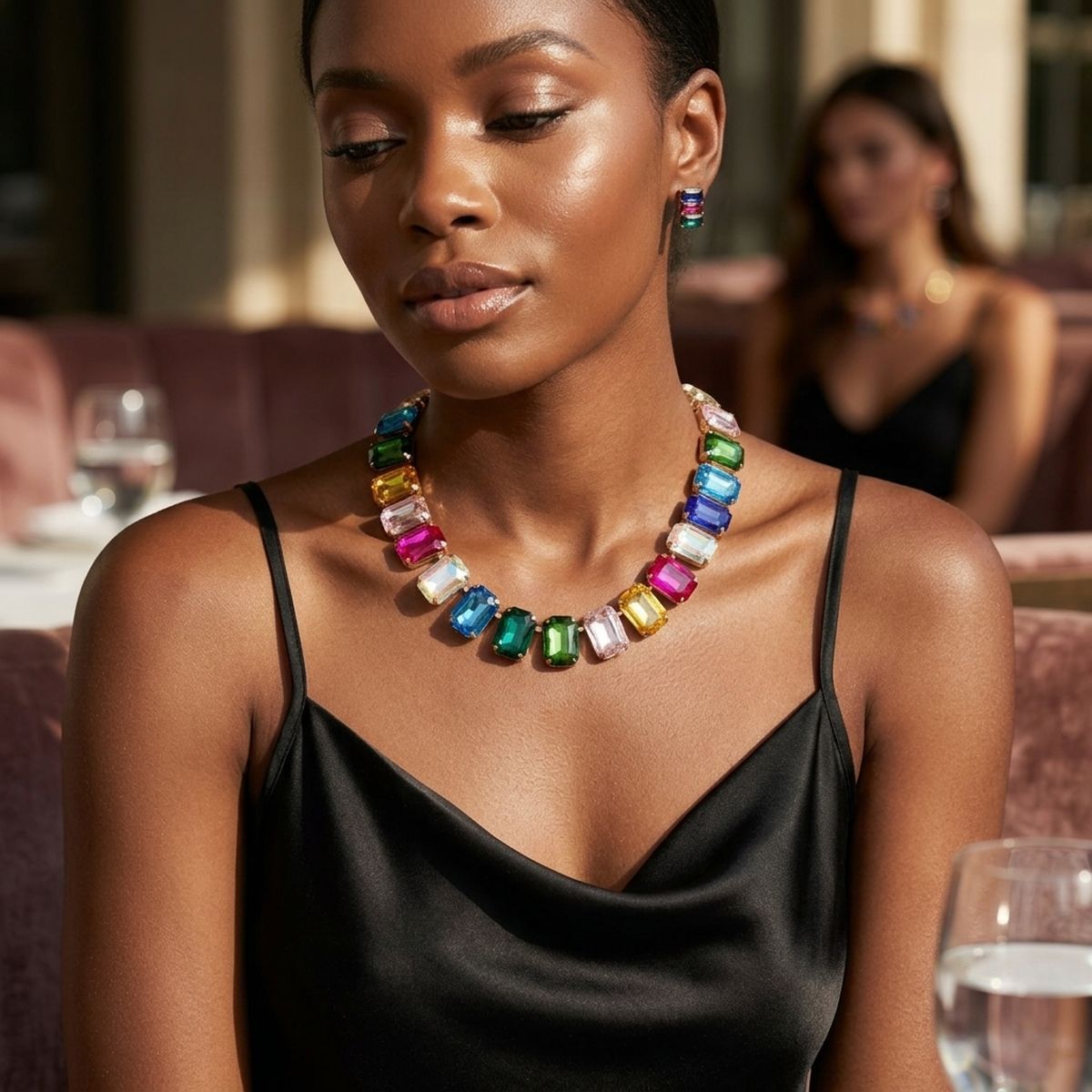 Tennis Multicolor Glass Radiant Crystal Necklace