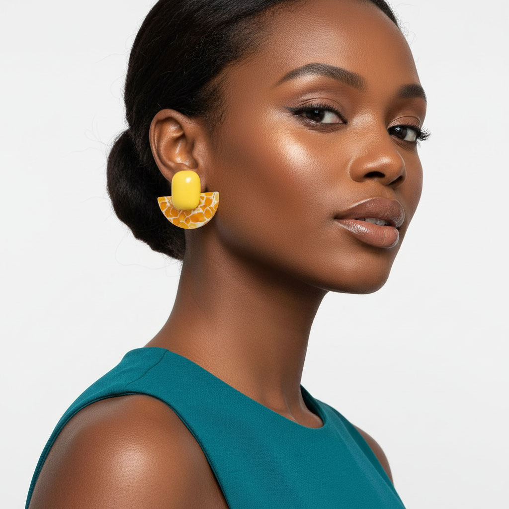 Stud Yellow Funky Retro Throwback Style Earrings