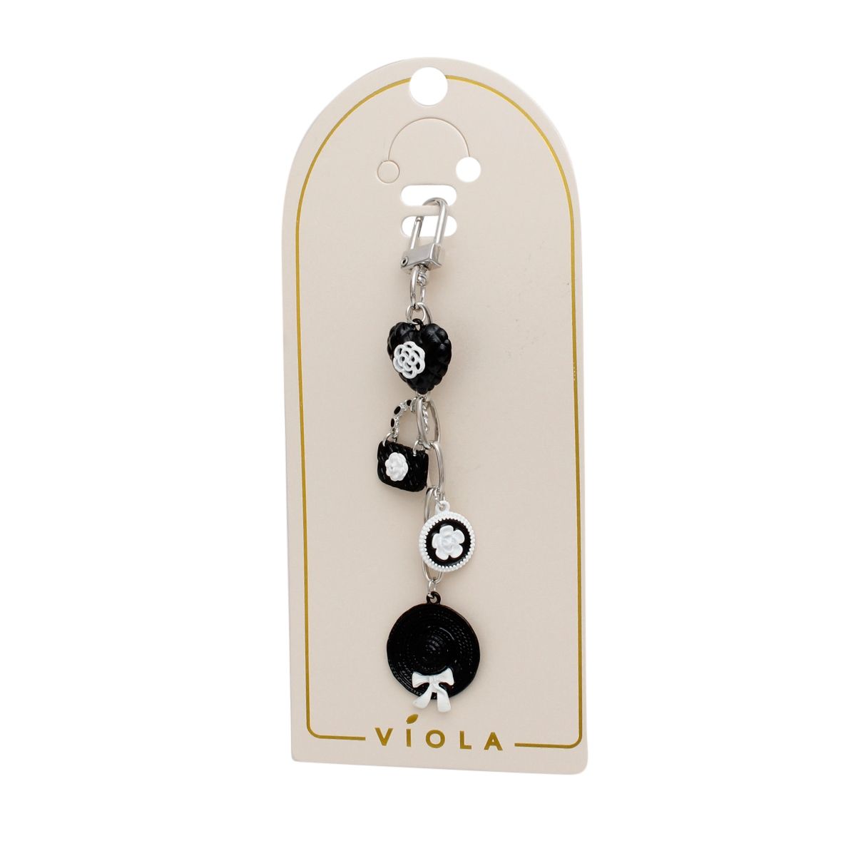 Keychain Black and White Camellia Charms Bag Clip