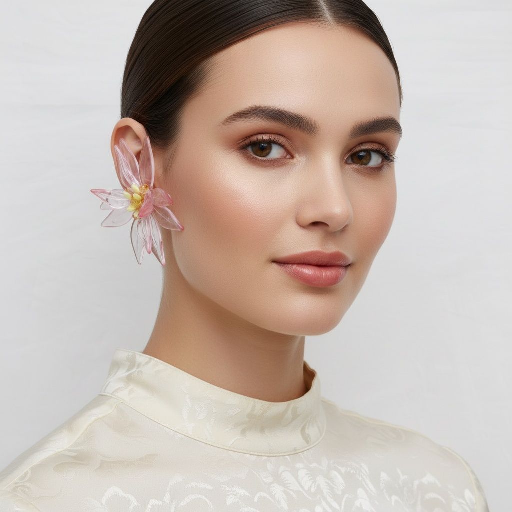 Stud Light Pink Tropical Flower Oversized Earrings