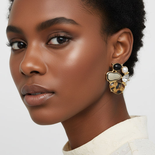 Stud Midnight Safari Leopard Detail Earrings