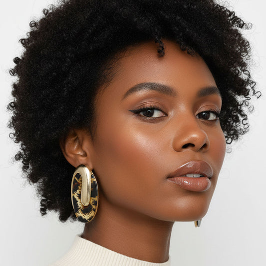 Stud Oval Leopard Gold Metal Tribal Earrings