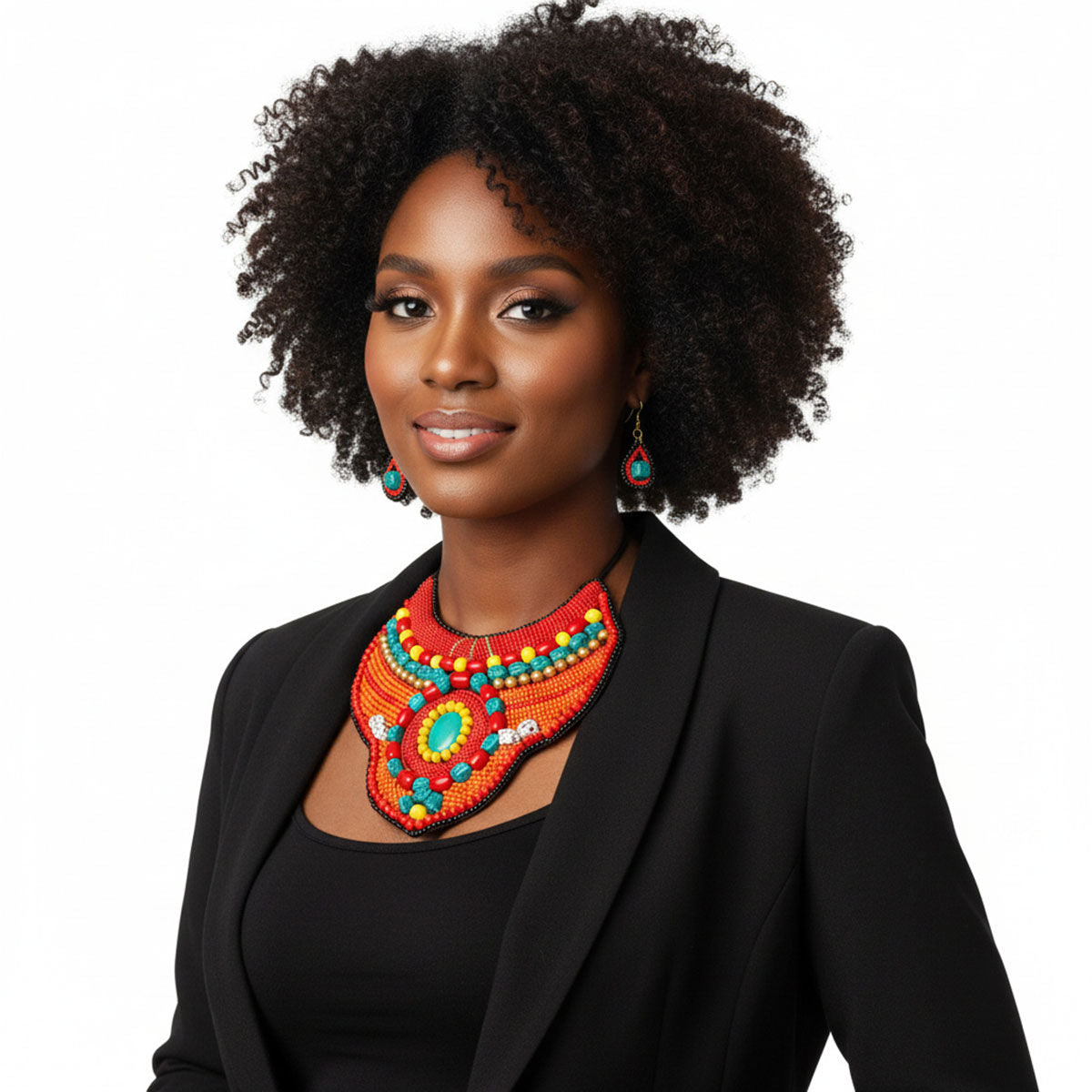 Red Bead Collar Bib Necklace