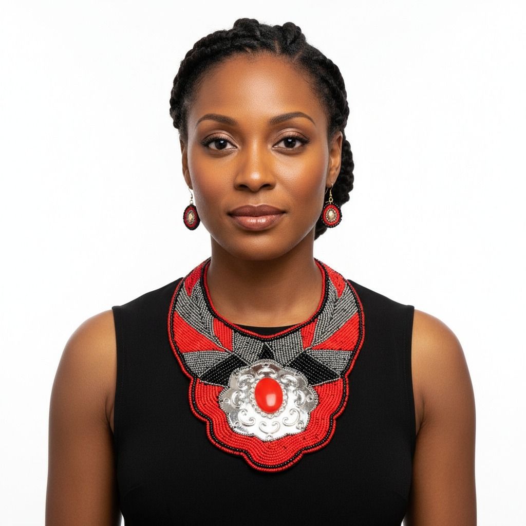 Red & Silver Beaded Bib Set