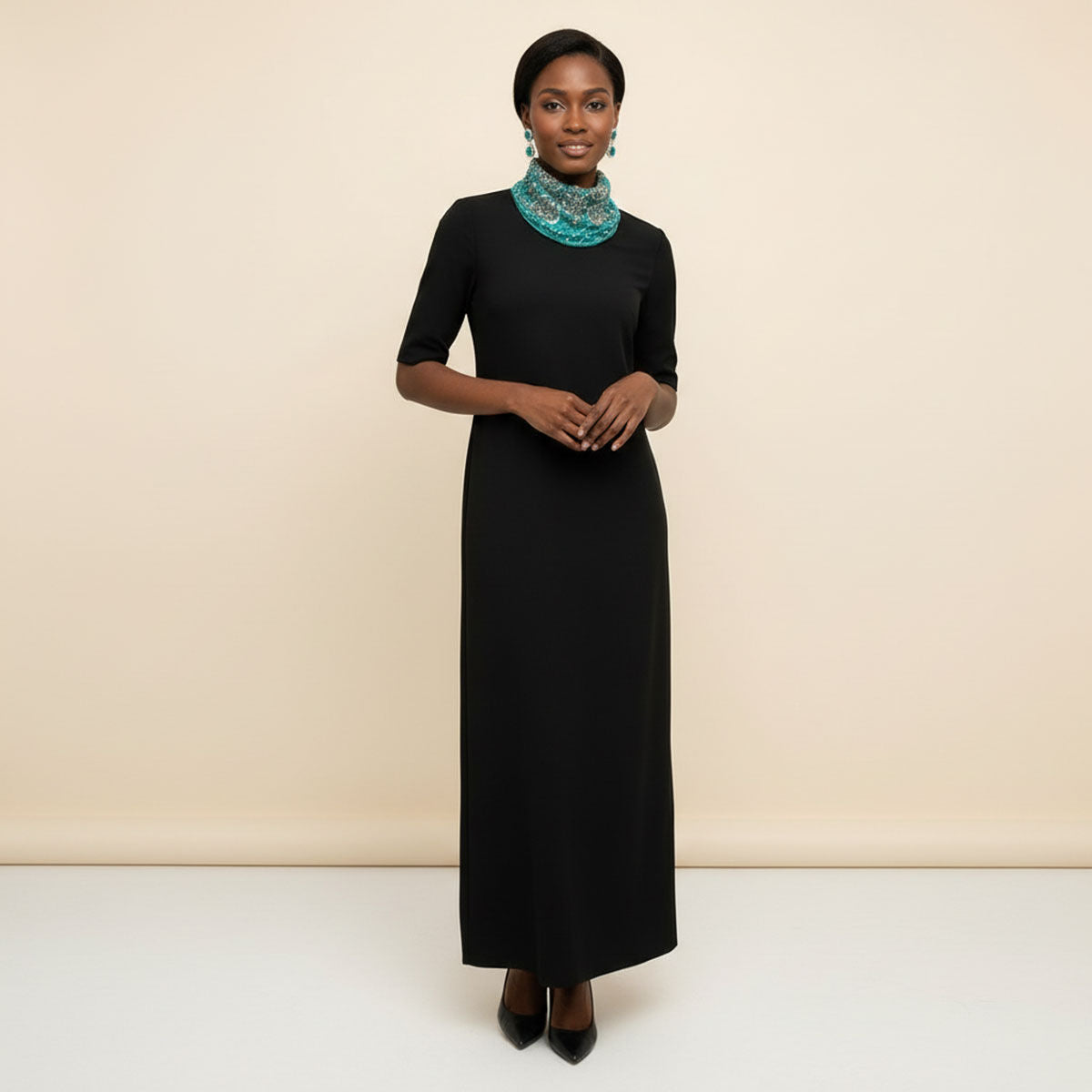 Handmade Teal Satin Scarf Necklace Set