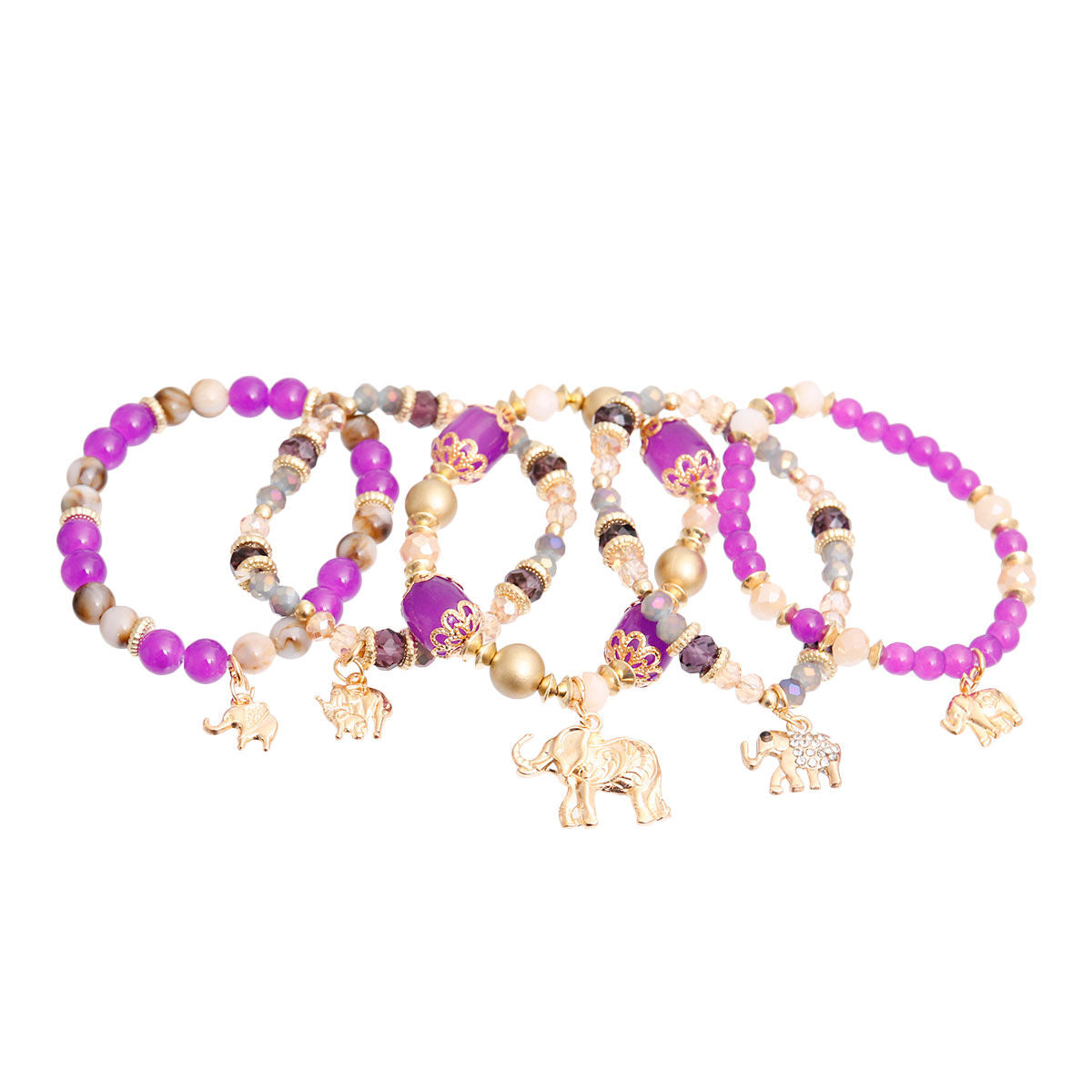 Purple Bead Elephant Bracelets