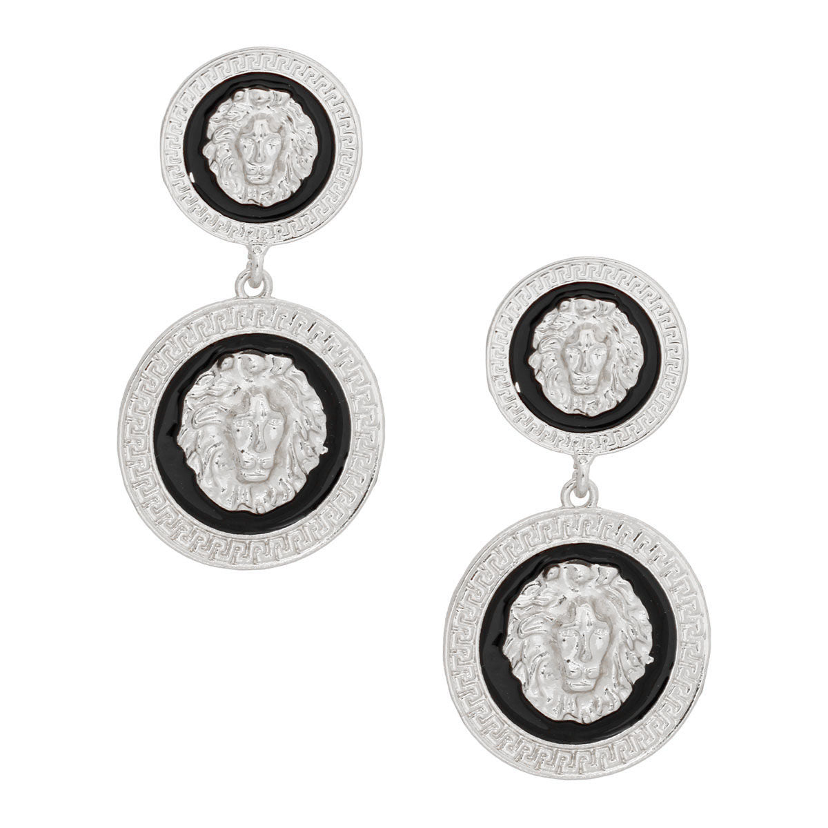 Silver and Black Double Lion Earrings