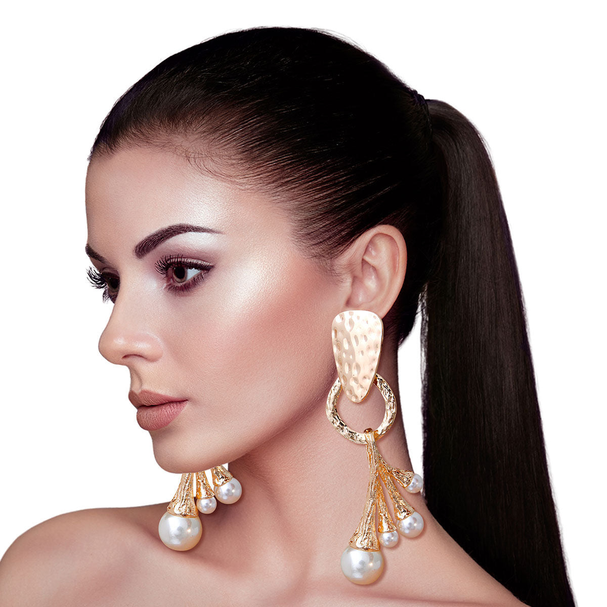 Gold Pearl Heavy Drop Earrings