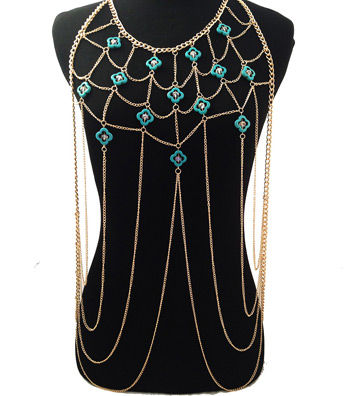 Gold and Turquoise Body Chain