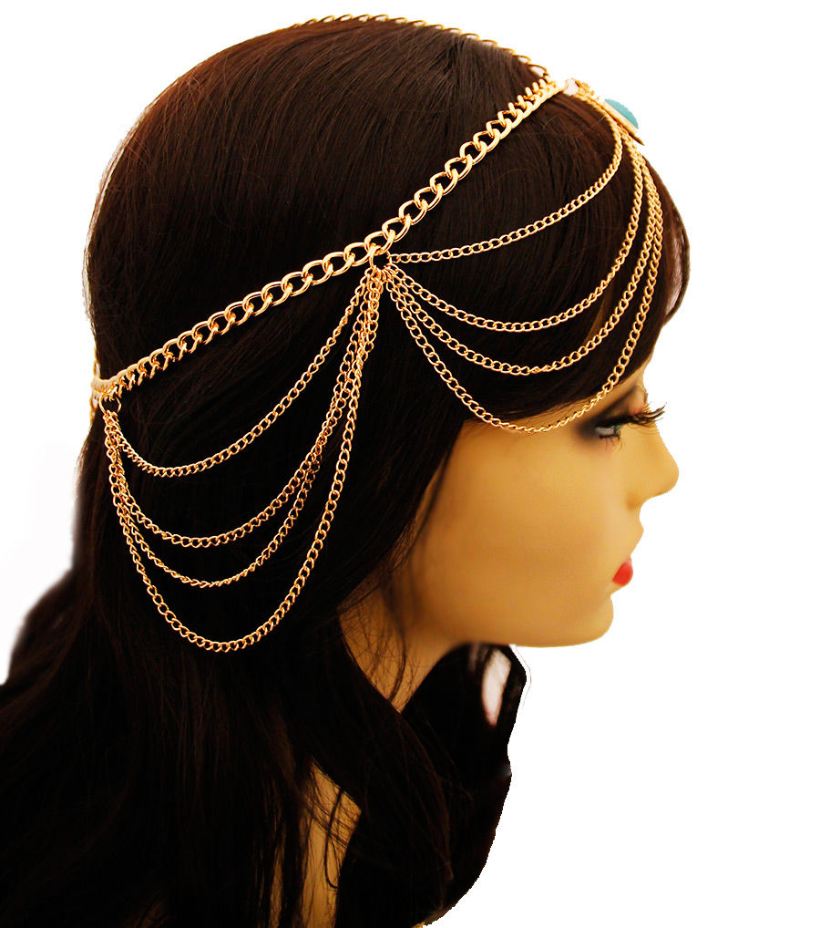 Gold and Turquoise Head Chain