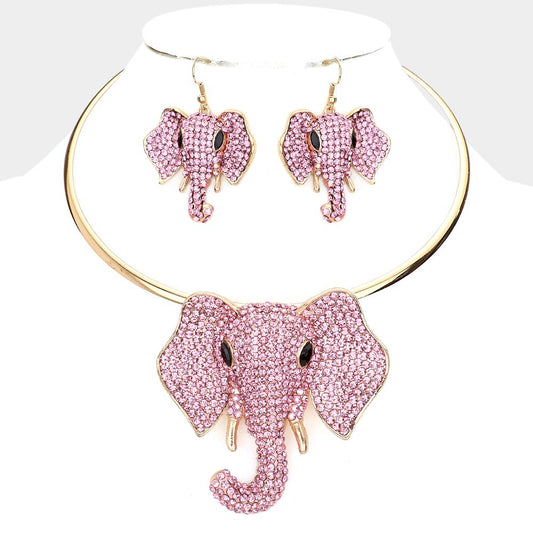 Rhinestone Pave Elephant Choker Necklace