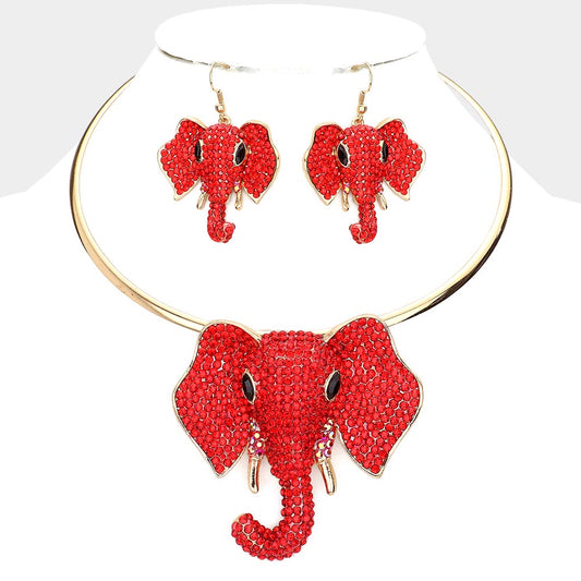 Rhinestone Pave Elephant Choker Necklace