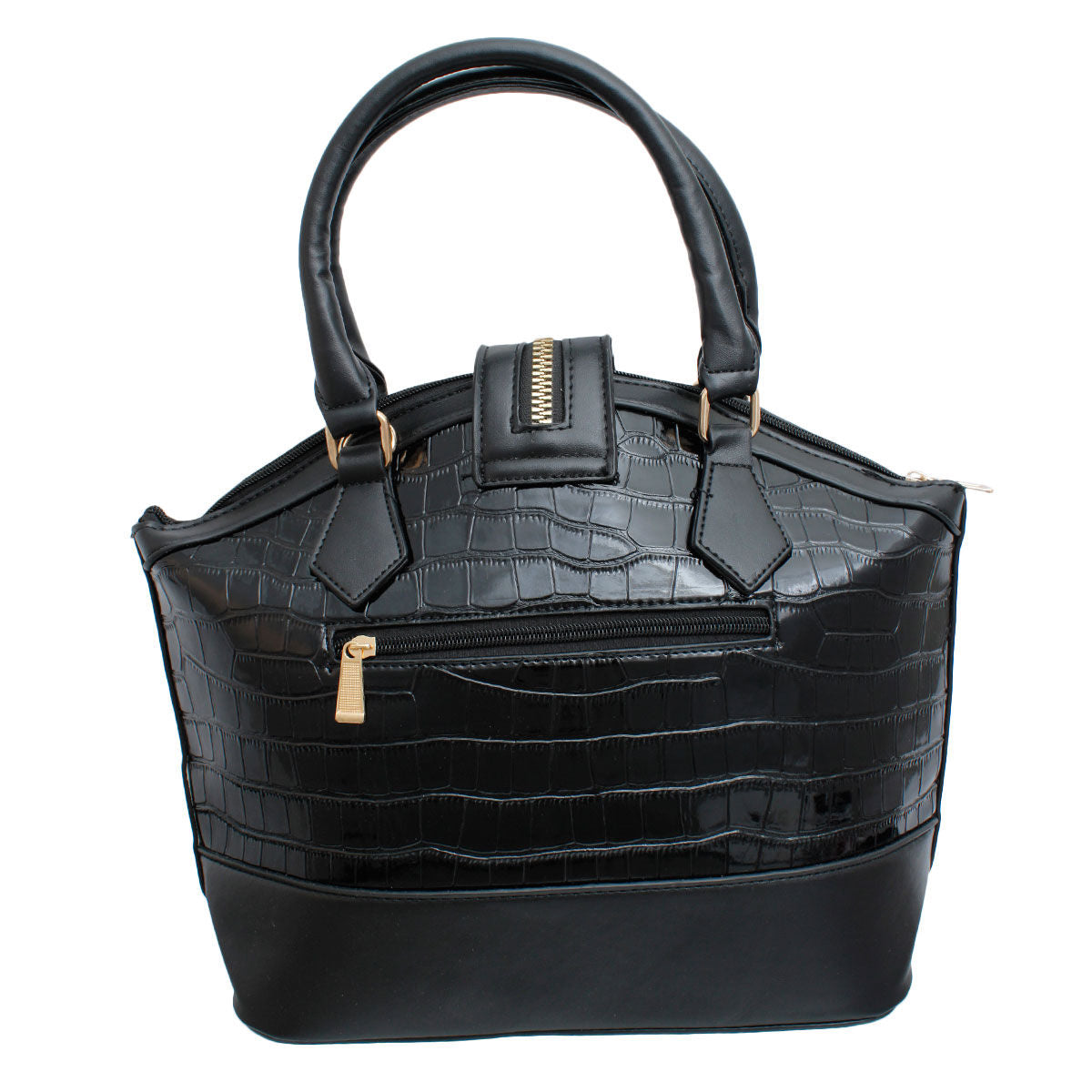 Black Croc Zipper Tote Handbag