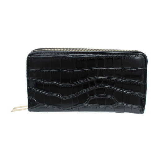 Black Croc Double Zipper Wallet