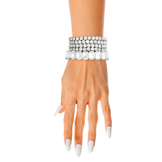 5 Strand Silver Crystal Bracelets