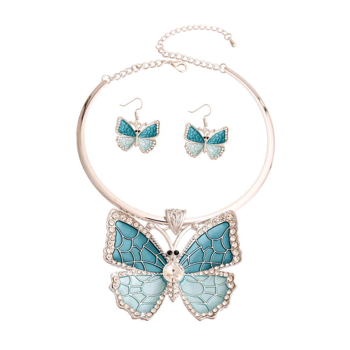 Rigid Metal Blue Butterfly Necklace
