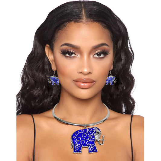 Rigid Silver Blue Elephant Necklace
