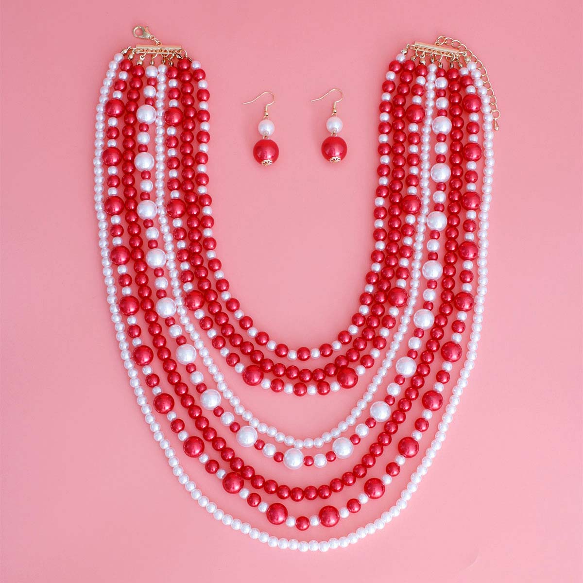 Red White Pearl 8 Strand Set