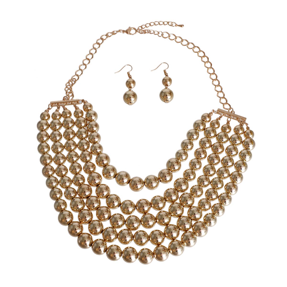 Gold Metal Pearl 5 Row Necklace