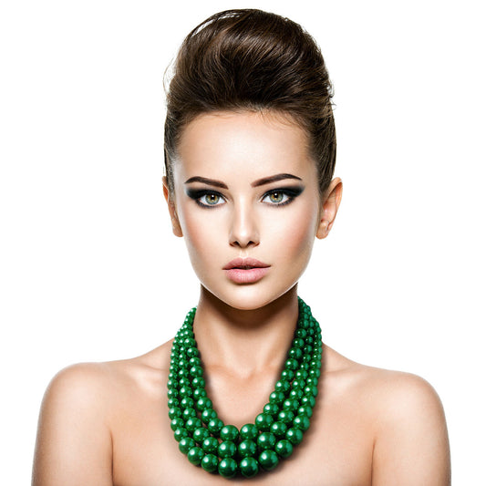 Multi Strand Green Pearl Necklace Set
