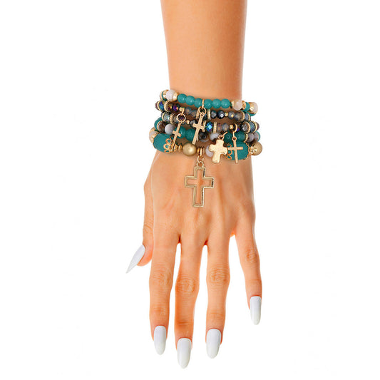 Turquoise Glass Bead Cross Bracelets