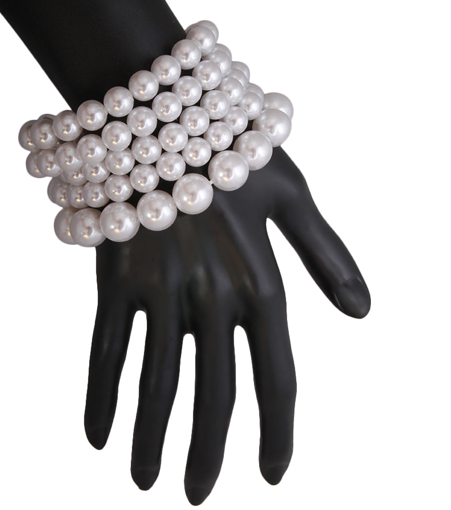 White Pearl Stretch Bracelet Set