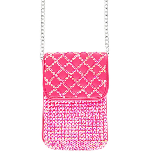 Fuchsia Quilted Rhinestone Cellphone Bag