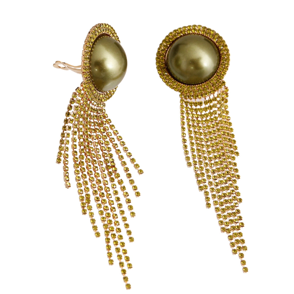 Olive Pearl Fringe Earrings