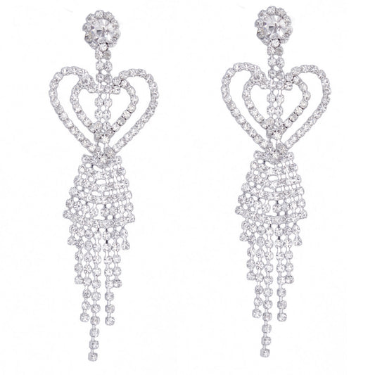 Silver Heart Fringe Earrings