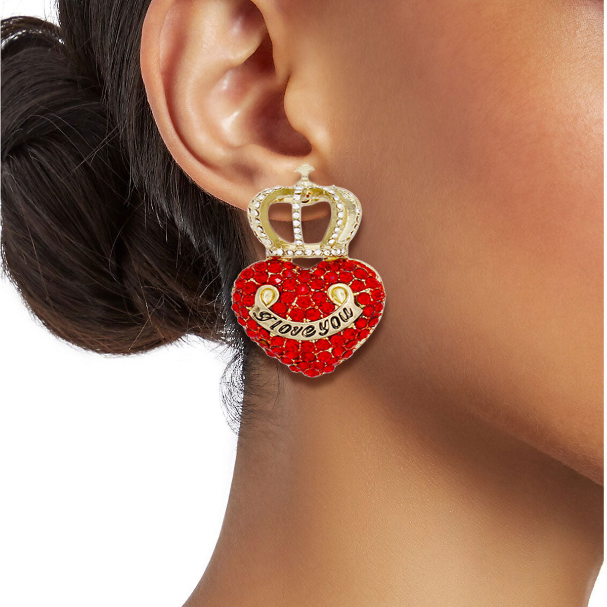 Red Crowned Heart Studs