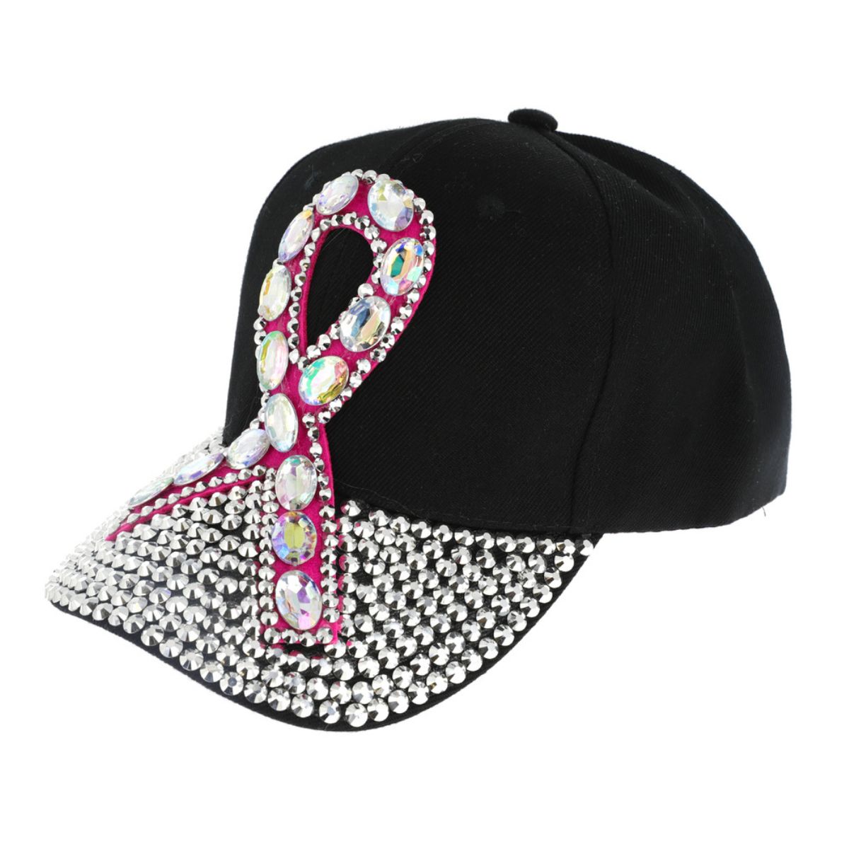 Black Breast Cancer Crystal Ribbon Cap